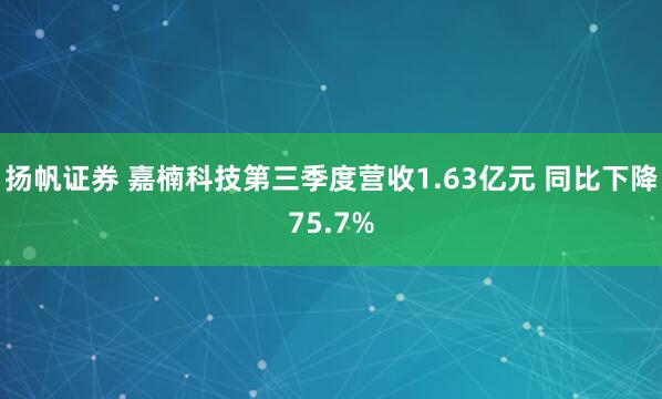 扬帆证券 嘉楠科技第三季度营收1.63亿元 同比下降75.7%